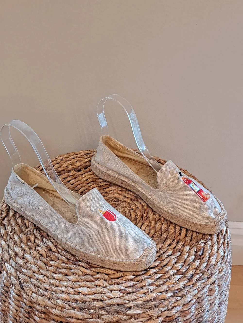 Soludos Womens The Spritz Embroidered Beige Canvas Espadrille Smoking Loafers 10